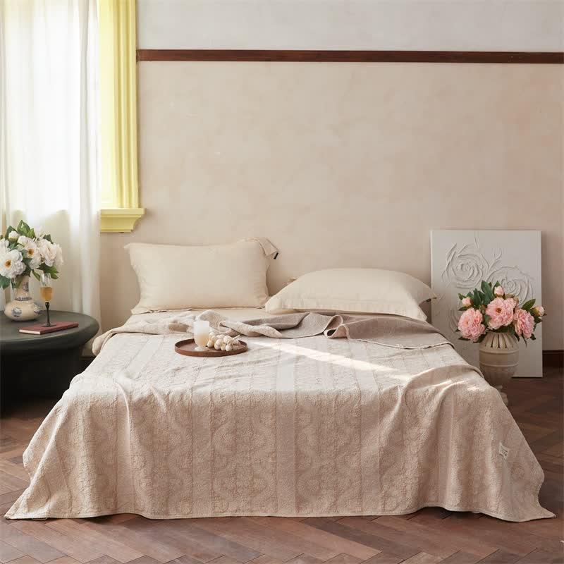 Subtle Textured Cotton Gauze Quilt Blanket - Apricot - King - image 0