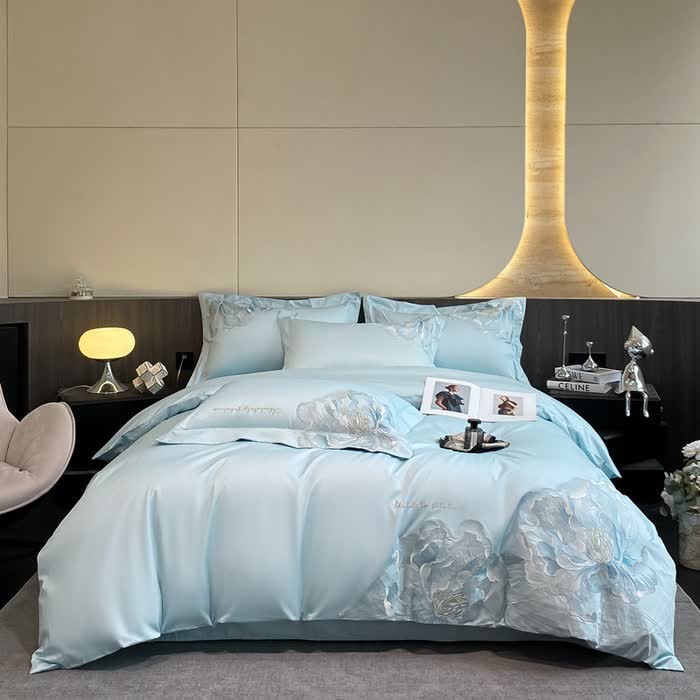 Luxury Peony Embroidered Cotton Bedding Set(4PCS) - image 1