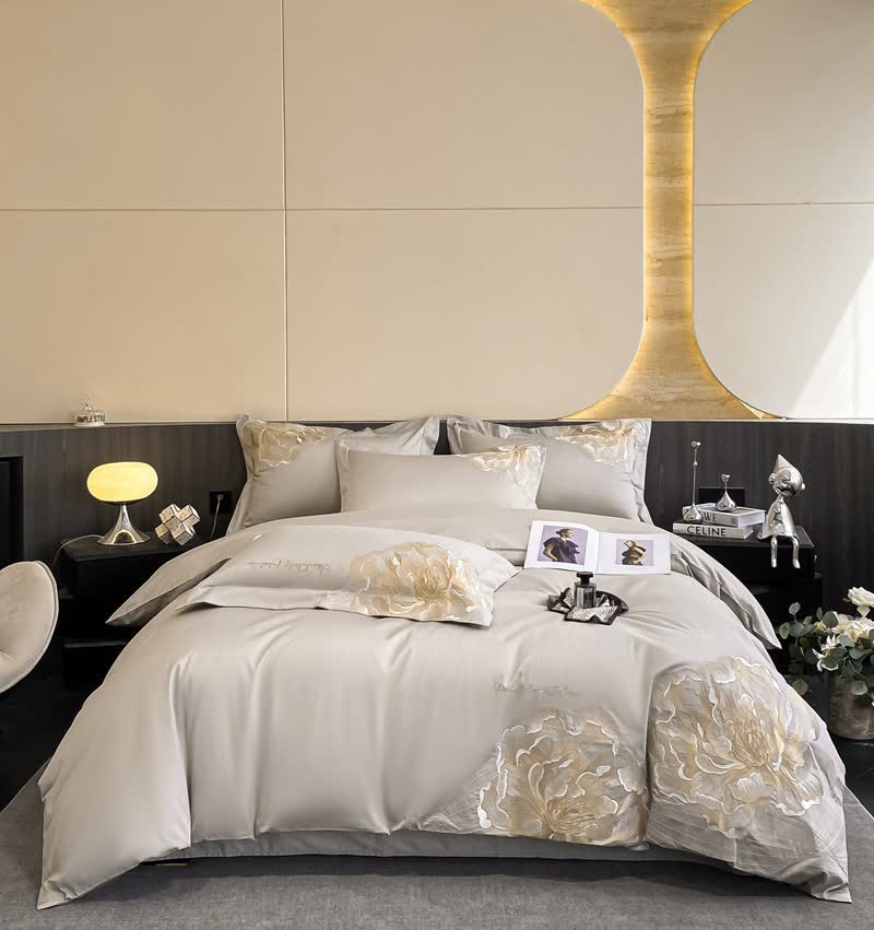 Luxury Peony Embroidered Cotton Bedding Set(4PCS) - image 5
