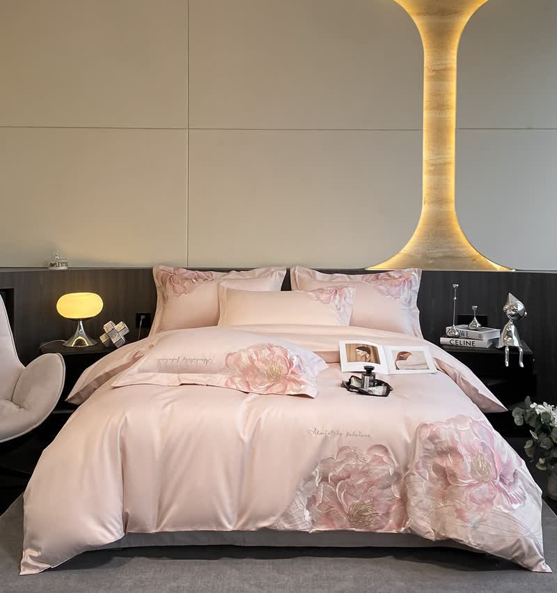 Luxury Peony Embroidered Cotton Bedding Set(4PCS) - image 12