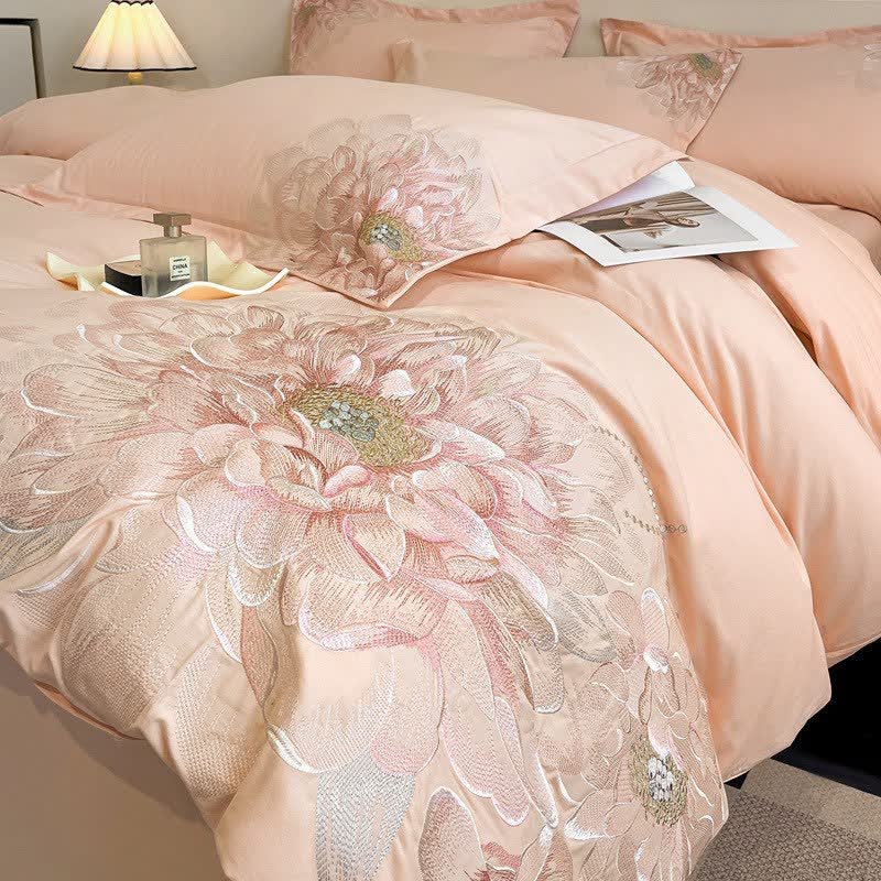 Luxury Peony Embroidered Cotton Bedding Set(4PCS) - image 13