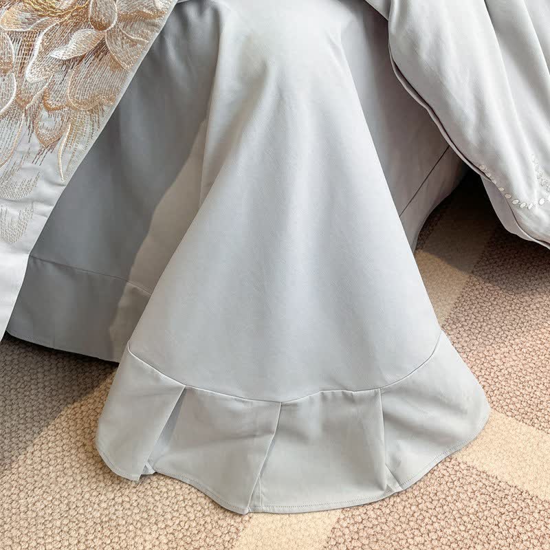 Luxury Peony Embroidered Cotton Bedding Set(4PCS) - image 7