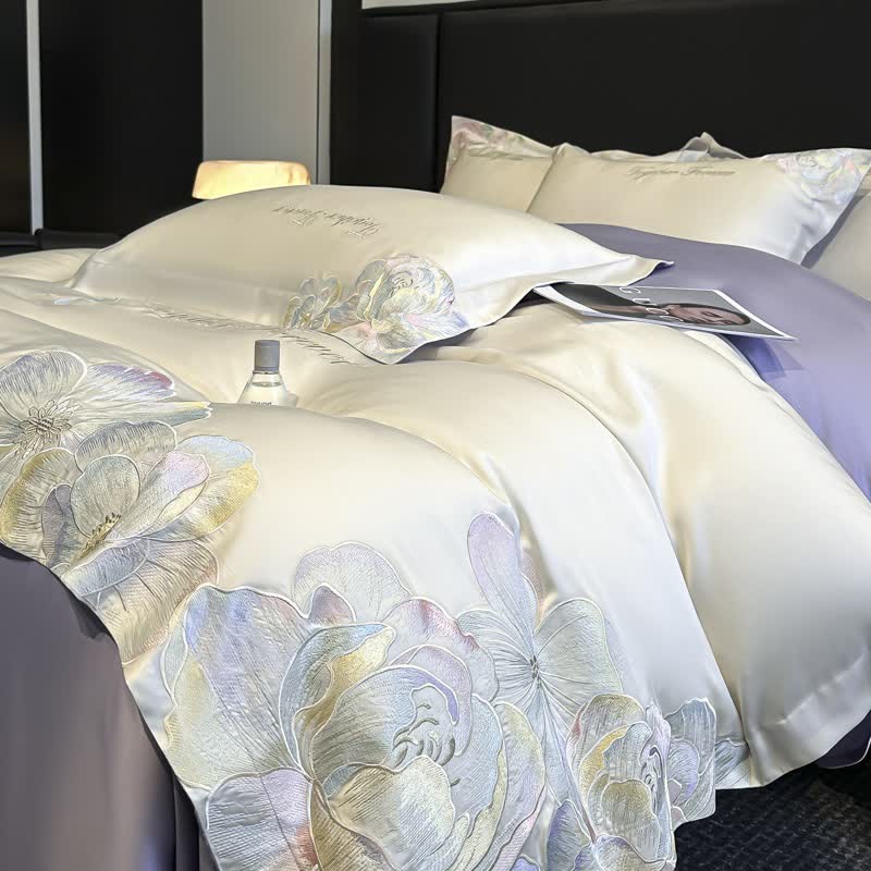 Luxury Floral Embroidered Cotton Bedding Set(4PCS) - image 6