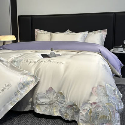 Luxury Floral Embroidered Cotton Bedding Set(4PCS) - image 7