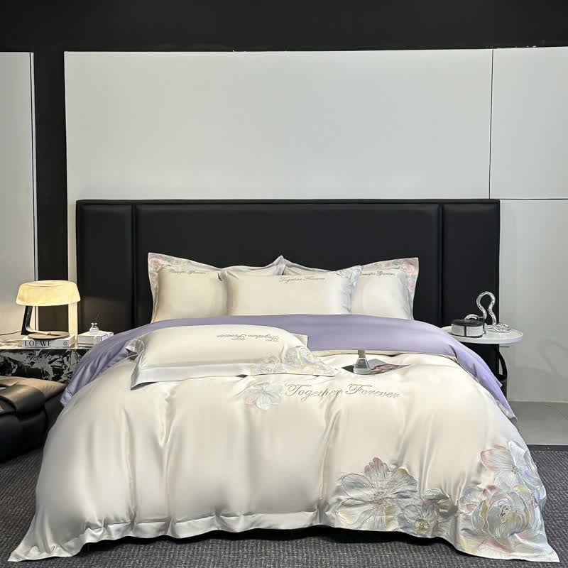 Luxury Floral Embroidered Cotton Bedding Set(4PCS) - image 5