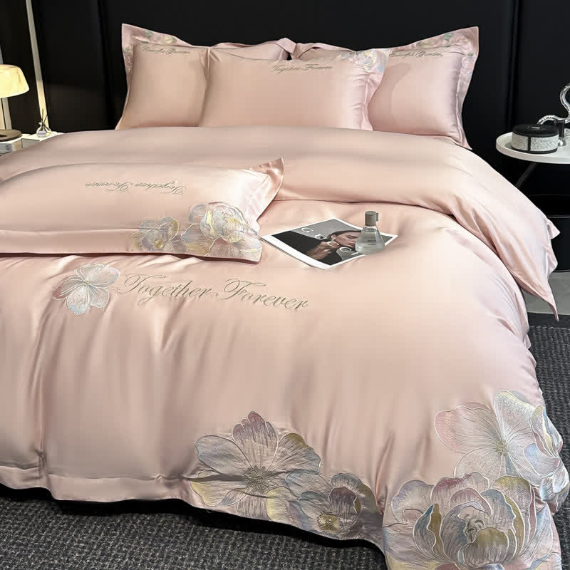 Luxury Floral Embroidered Cotton Bedding Set(4PCS) - Pink - King - image 12