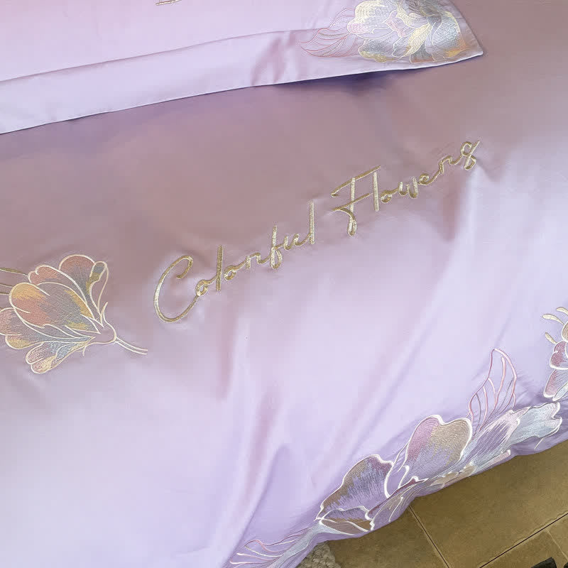 Gradient Floral Embroidered Cotton Bedding Set(4PCS) - image 12