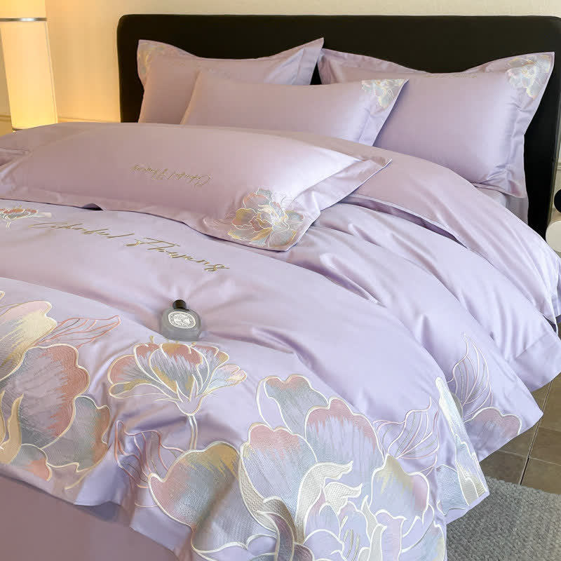 Gradient Floral Embroidered Cotton Bedding Set(4PCS) - image 8
