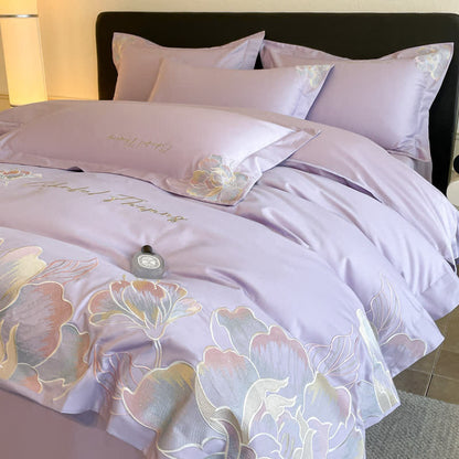 Gradient Floral Embroidered Cotton Bedding Set(4PCS) - image 8