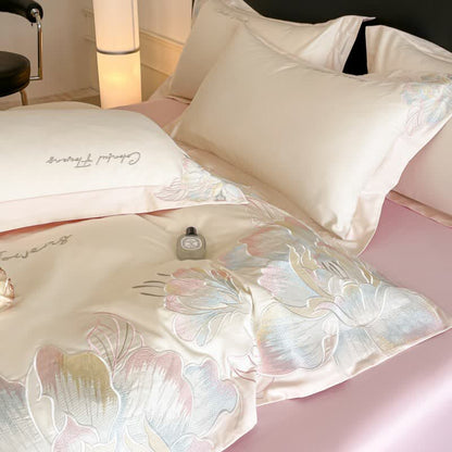 Gradient Floral Embroidered Cotton Bedding Set(4PCS) - image 4