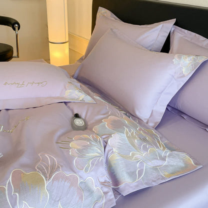 Gradient Floral Embroidered Cotton Bedding Set(4PCS) - image 11