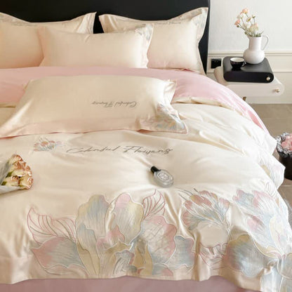 Gradient Floral Embroidered Cotton Bedding Set(4PCS) - image 2