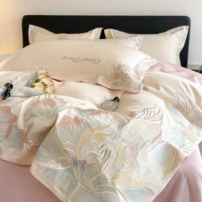Gradient Floral Embroidered Cotton Bedding Set(4PCS) - image 3