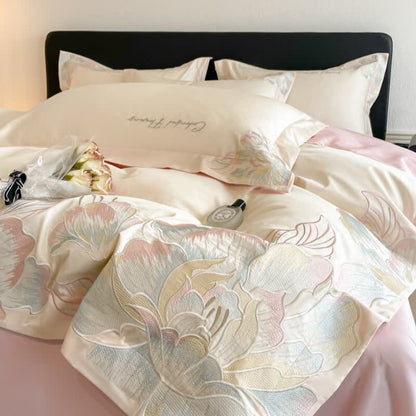 Gradient Floral Embroidered Cotton Bedding Set(4PCS) - image 3
