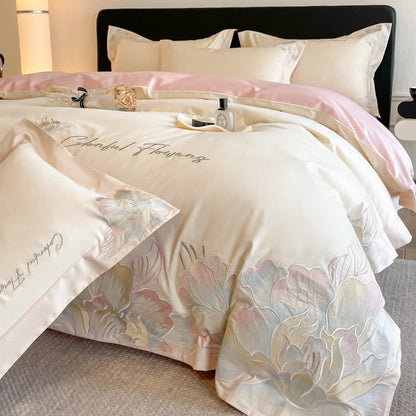 Gradient Floral Embroidered Cotton Bedding Set(4PCS) - image 1