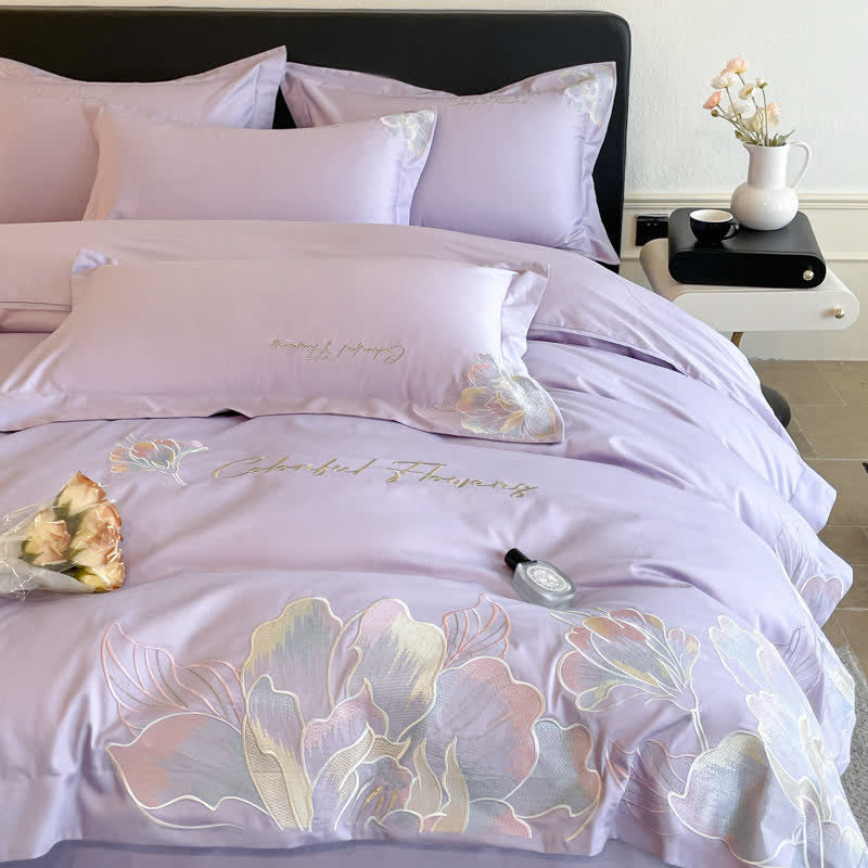Gradient Floral Embroidered Cotton Bedding Set(4PCS) - image 9