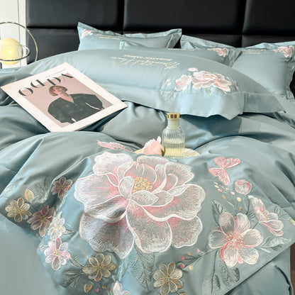 Floral & Butterfly Embroidered Cotton Bedding Set(4PCS) - image 8
