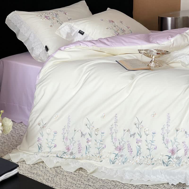 Wildflower Embroidery Ruffled Lace Cotton Bedding(4PCS) - image 13