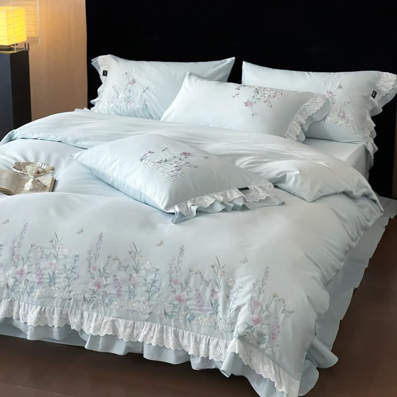 Wildflower Embroidery Ruffled Lace Cotton Bedding(4PCS) - image 6