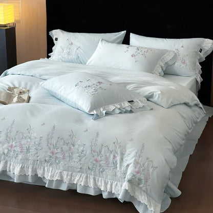 Wildflower Embroidery Ruffled Lace Cotton Bedding(4PCS) - image 6