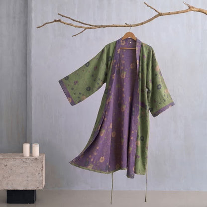 Garden Floral Organic Cotton Kimono Robe - Green - 2XL - image 17