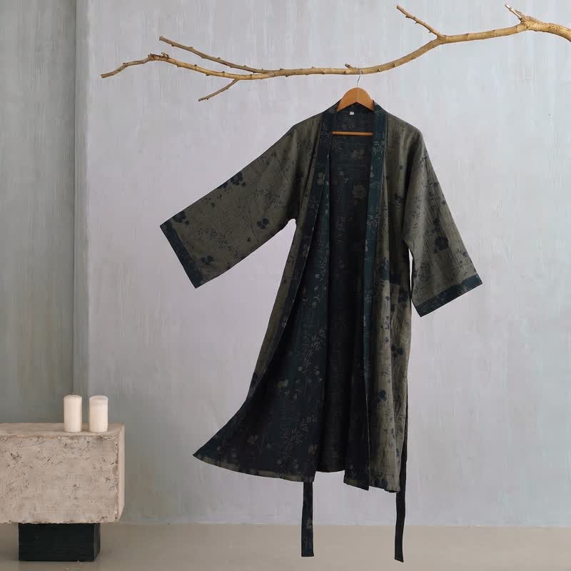Garden Floral Organic Cotton Kimono Robe - Dark Gray - 2XL - image 24