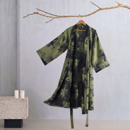 Watercolor Floral Organic Cotton Kimono Robe - Green - 2XL - image 21
