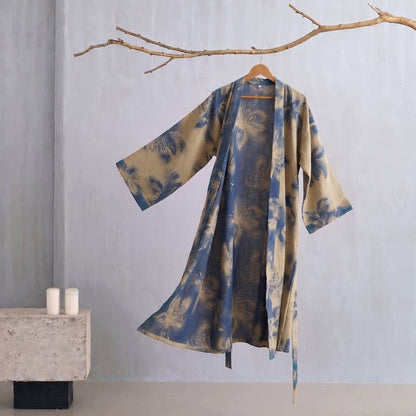Watercolor Floral Organic Cotton Kimono Robe - Yellow - 2XL - image 7