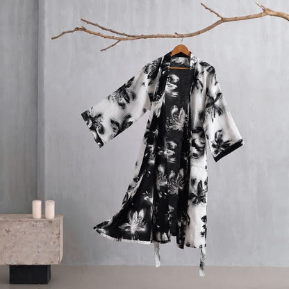 Watercolor Floral Organic Cotton Kimono Robe - Beige - 2XL - image 31