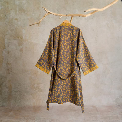 Yellow Floral Cotton Gauze Kimono Robe - image 1