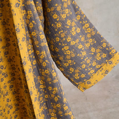 Yellow Floral Cotton Gauze Kimono Robe - image 5
