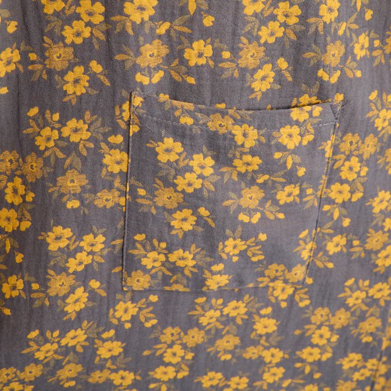 Yellow Floral Cotton Gauze Kimono Robe - image 7