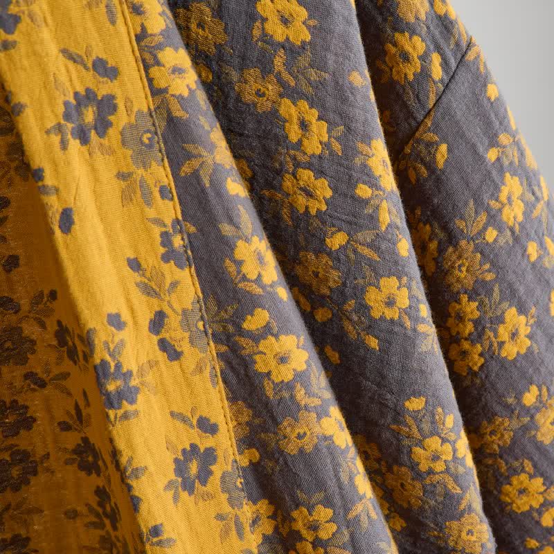 Yellow Floral Cotton Gauze Kimono Robe - image 8