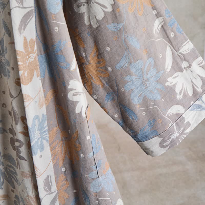Gray Floral Cotton Gauze Kimono Robe - image 6