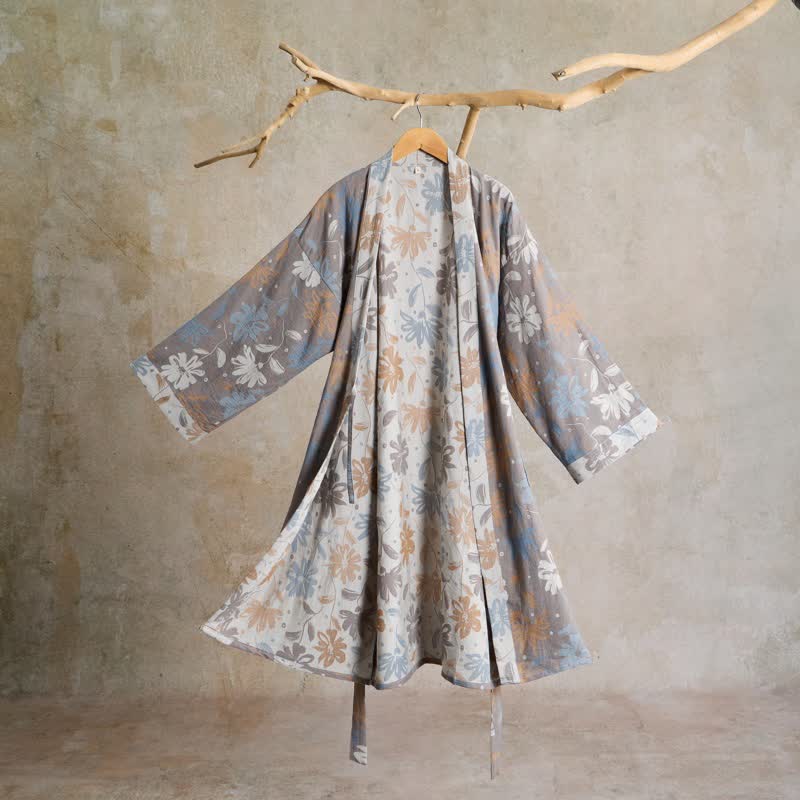 Gray Floral Cotton Gauze Kimono Robe - image 2