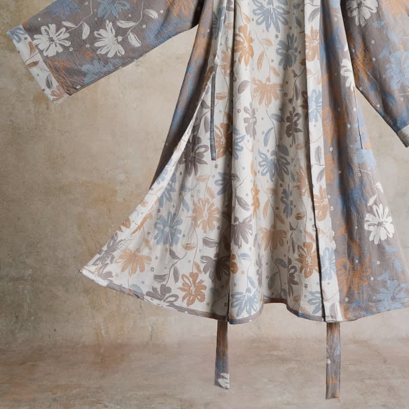 Gray Floral Cotton Gauze Kimono Robe - image 4