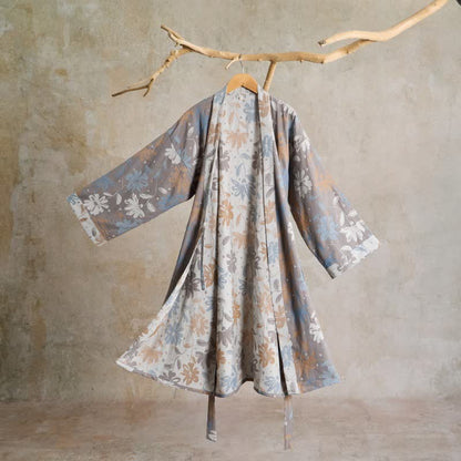 Gray Floral Cotton Gauze Kimono Robe - Gray - L - image 0
