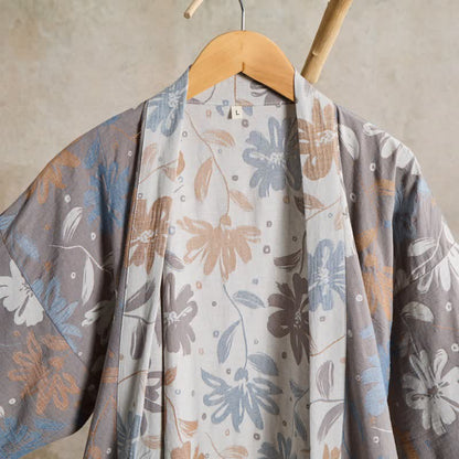 Gray Floral Cotton Gauze Kimono Robe - image 3