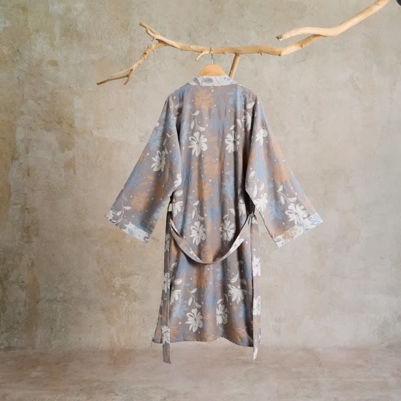 Gray Floral Cotton Gauze Kimono Robe - image 1