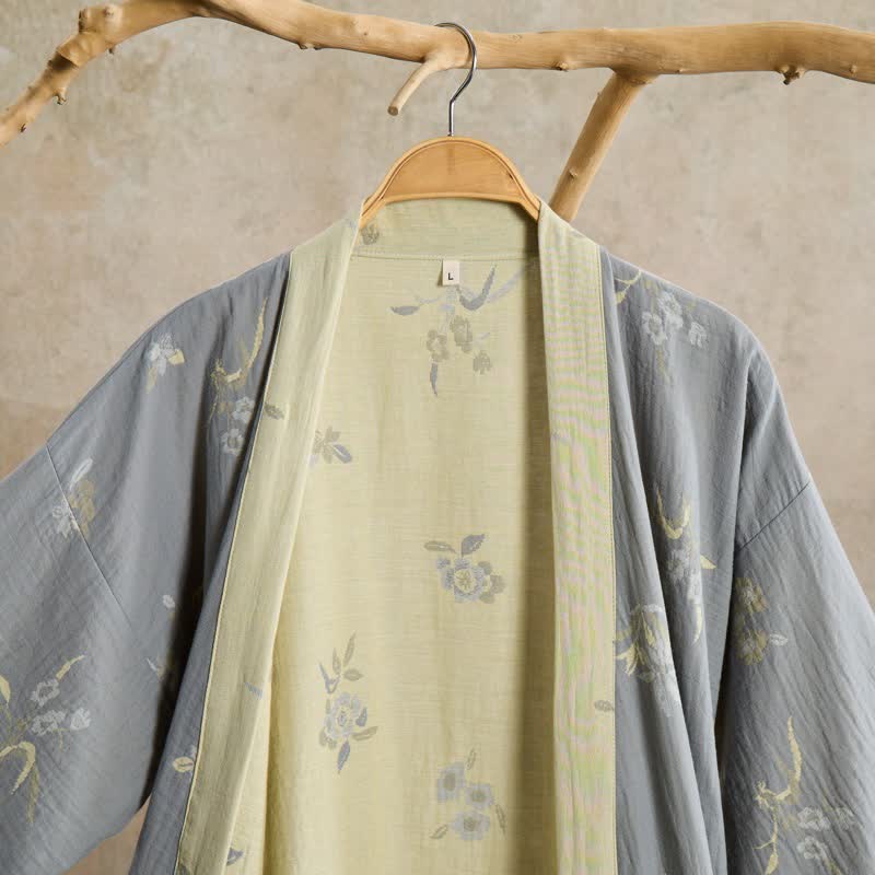Elegant Floral Cotton Gauze Kimono Robe - image 2