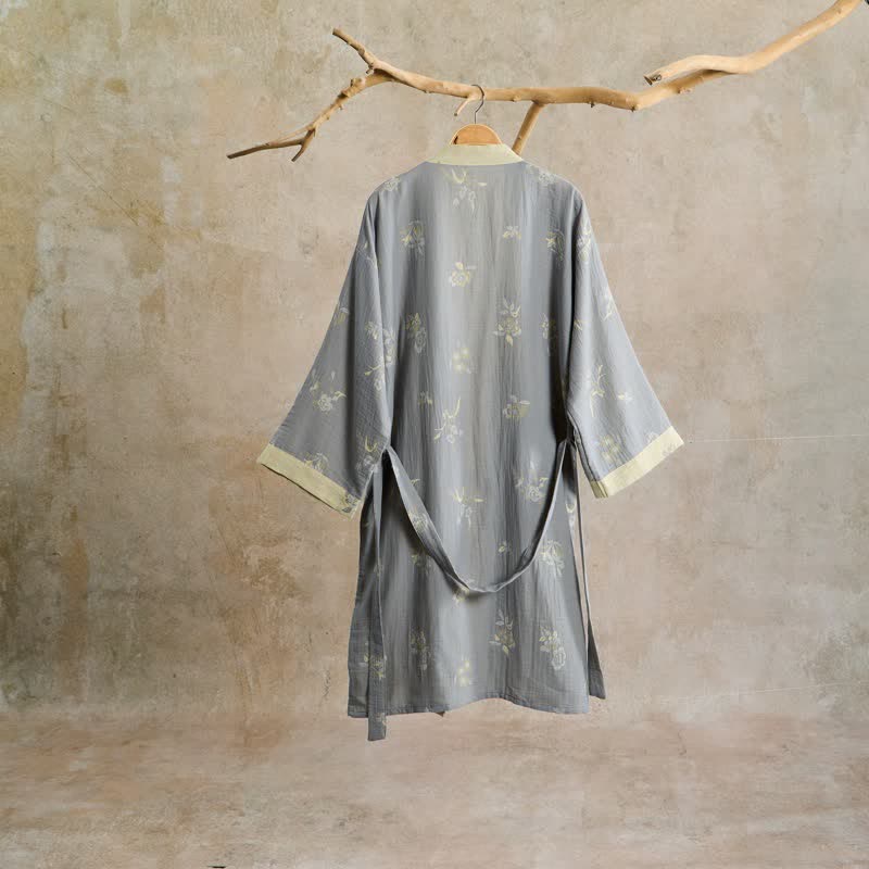 Elegant Floral Cotton Gauze Kimono Robe - image 1
