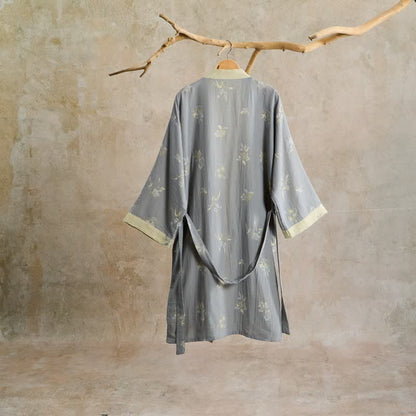 Elegant Floral Cotton Gauze Kimono Robe - image 1