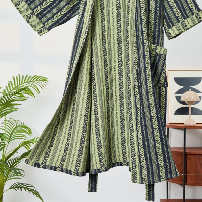 Leaf Striped Cotton Gauze Kimono Robe - image 3