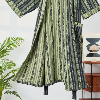 Leaf Striped Cotton Gauze Kimono Robe - image 3