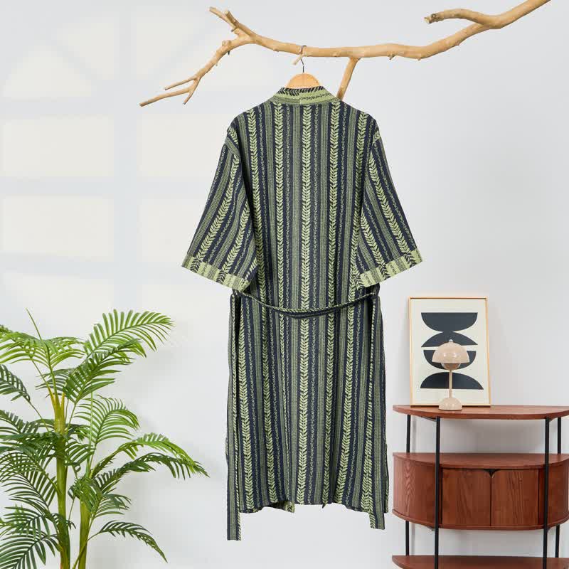 Leaf Striped Cotton Gauze Kimono Robe - image 1
