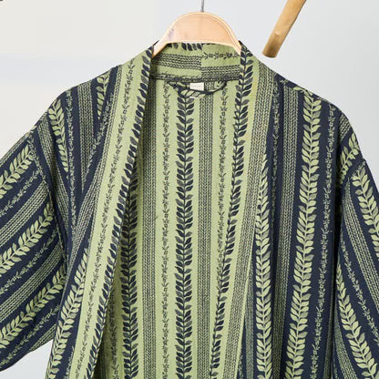 Leaf Striped Cotton Gauze Kimono Robe - image 2