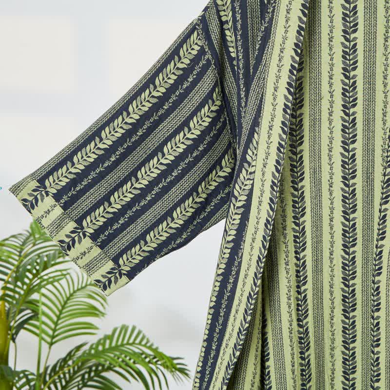 Leaf Striped Cotton Gauze Kimono Robe - image 4