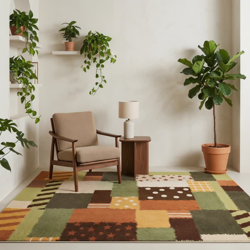 Patchwork Star Dot Striped Area Rug - image 1