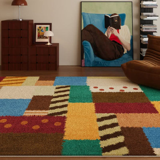 Retro Patchwork Star Dot Area Rug - 79"W×118"L - image 0