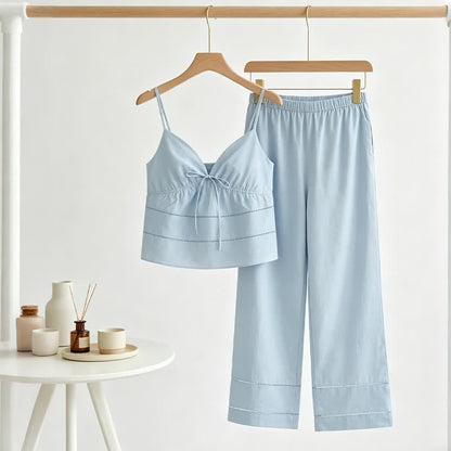 Solid Camisole & Pants Lounge Set - Blue - 3XL - image 0